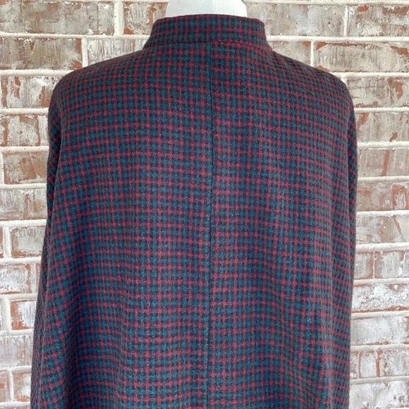 Vintage Unbranded Red Green Mini Plaid Lined Cape - Picture 6 of 7
